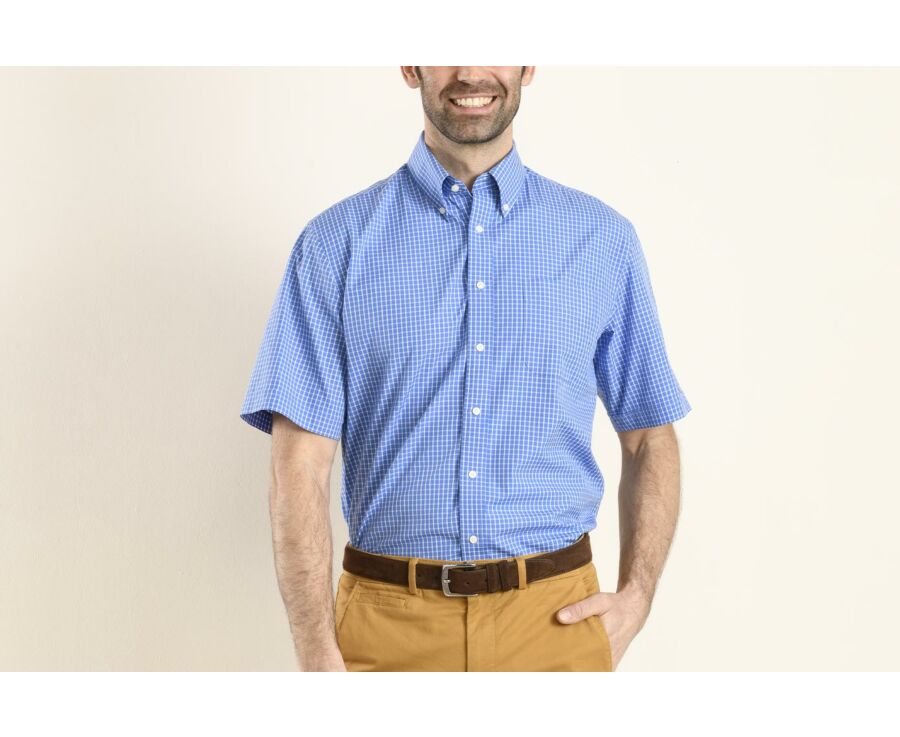 Chemise bleue à carreaux blancs - Poche - TRAVIS MC