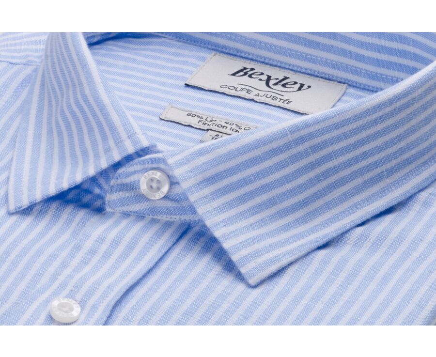Chemise coton et lin rayures Bleu Ciel et Blanc - EDIBERT