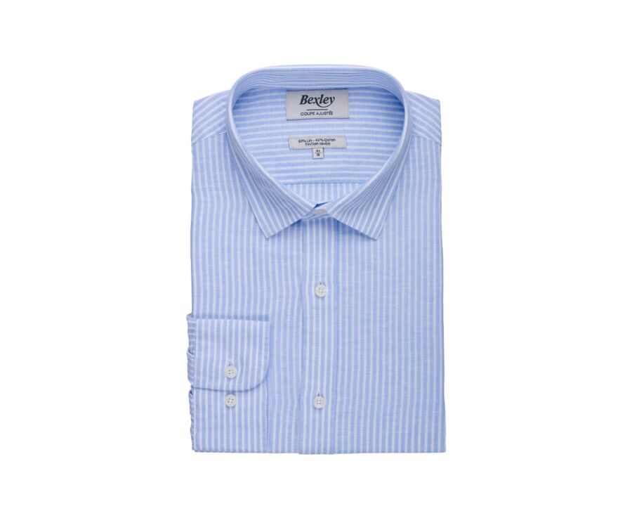 Chemise coton et lin rayures Bleu Ciel et Blanc - EDIBERT