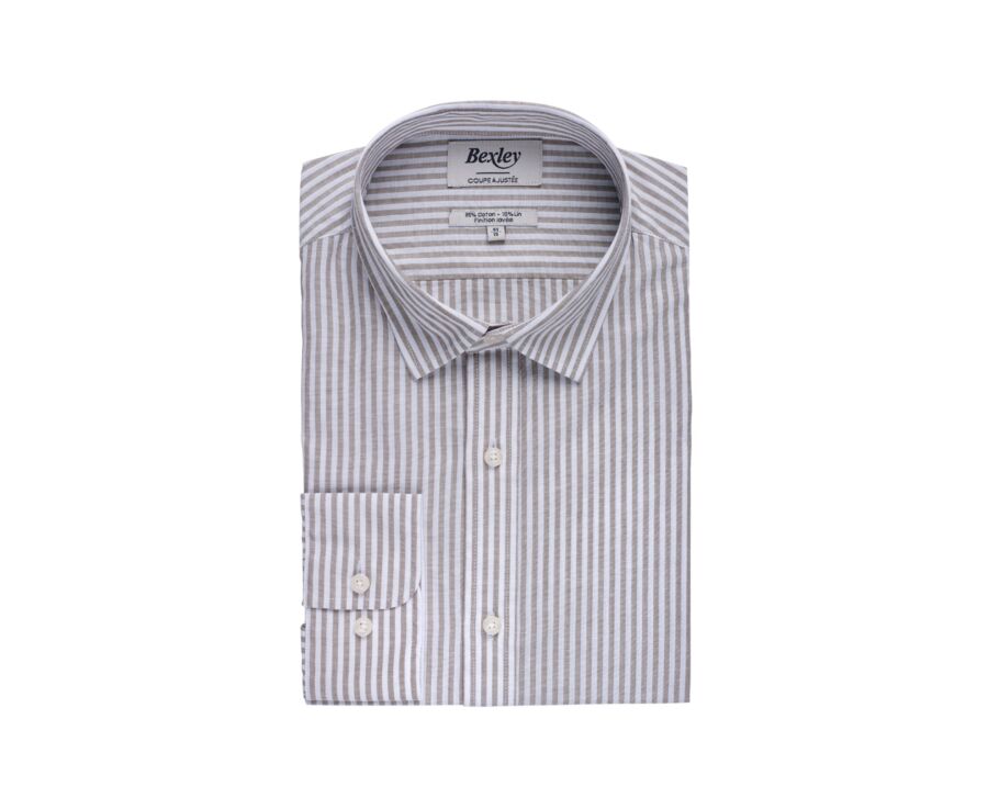 Chemise coton et lin rayures taupe et blanches - EDIBERT