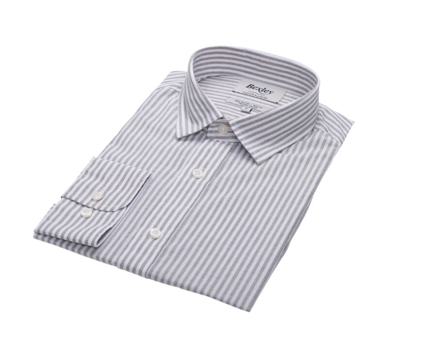 Chemise coton et lin rayures taupe et blanches - EDIBERT