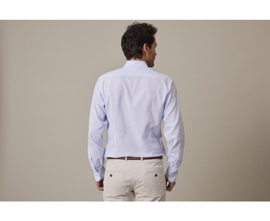 Chemise coton et lin Bleu Clair et liseré Blanc - EDIBERT