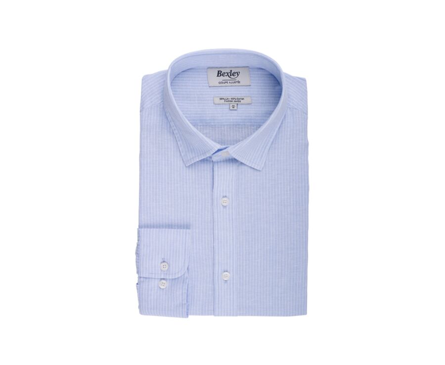 Chemise coton et lin Bleu Clair et liseré Blanc - EDIBERT