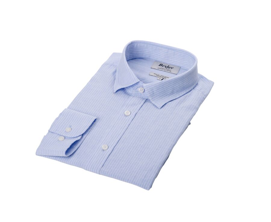 Chemise coton et lin Bleu Clair et liseré Blanc - EDIBERT