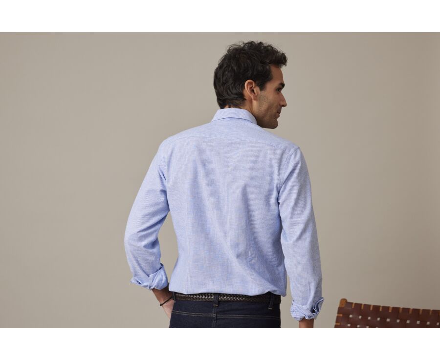 Chemise coton et lin Bleu et liseré Blanc - EDIBERT