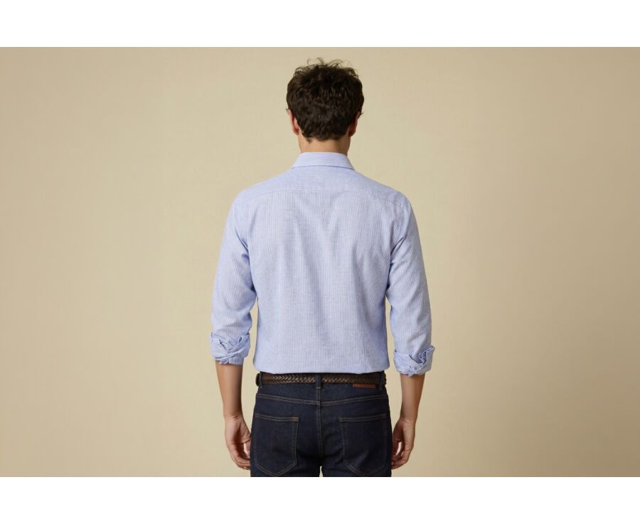 Chemise coton et lin Bleu et liseré Blanc - EDIBERT