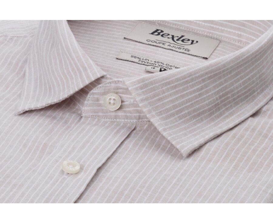 Chemise coton et lin Beige et liseré Blanc - EDIBERT