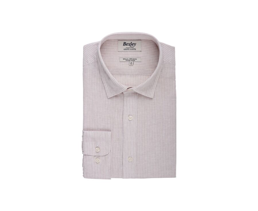 Chemise coton et lin Beige et liseré Blanc - EDIBERT