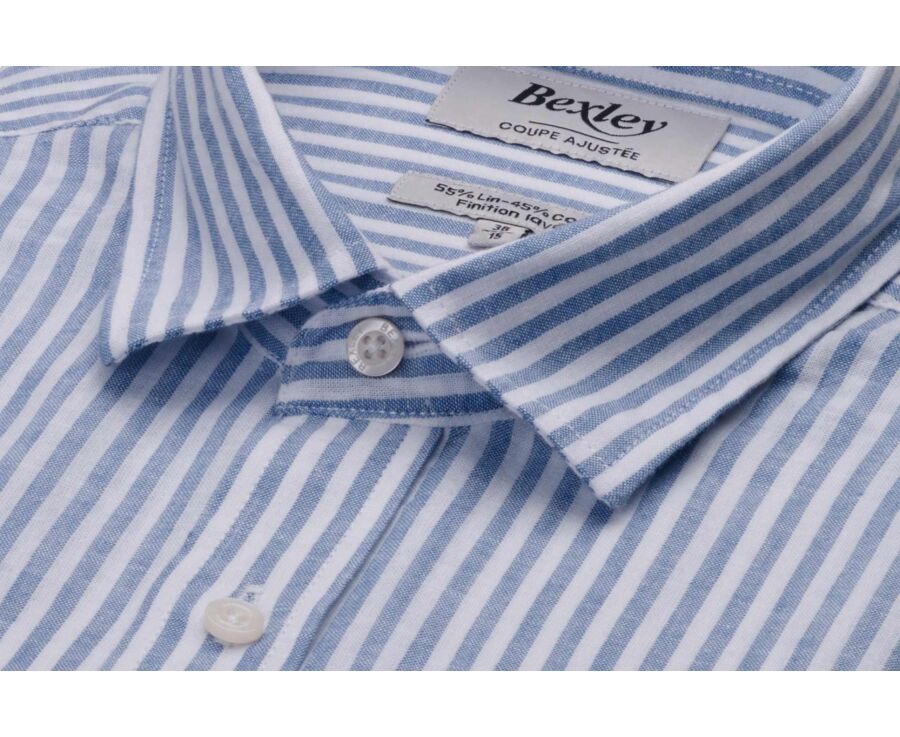 Chemise en coton et lin à rayures bleu vintage et blanc - EDIBERT