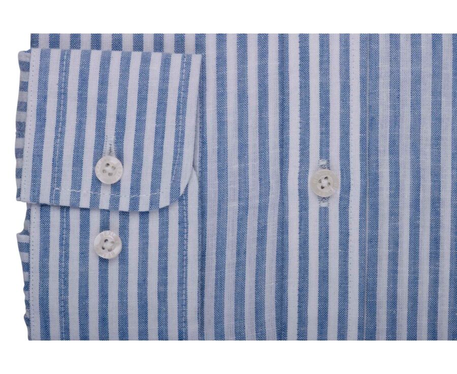 Chemise en coton et lin à rayures bleu vintage et blanc - EDIBERT