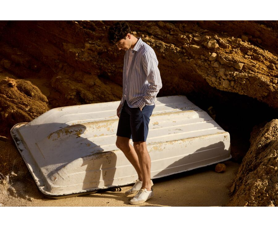 Chemise à rayures - Chambray Bleu Vintage et Blanc - EDIBERT