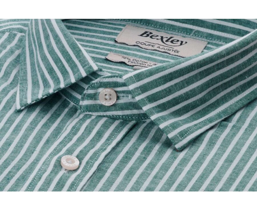 Chemise coton et lin Chambray Vert et liseré Blanc - EDIBERT