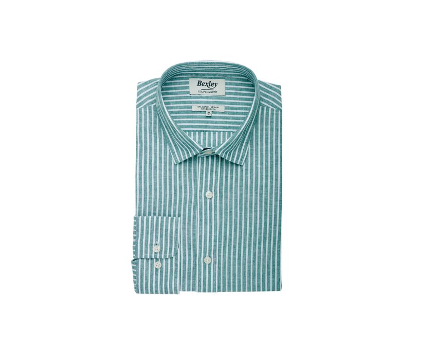 Chemise coton et lin Chambray Vert et liseré Blanc - EDIBERT