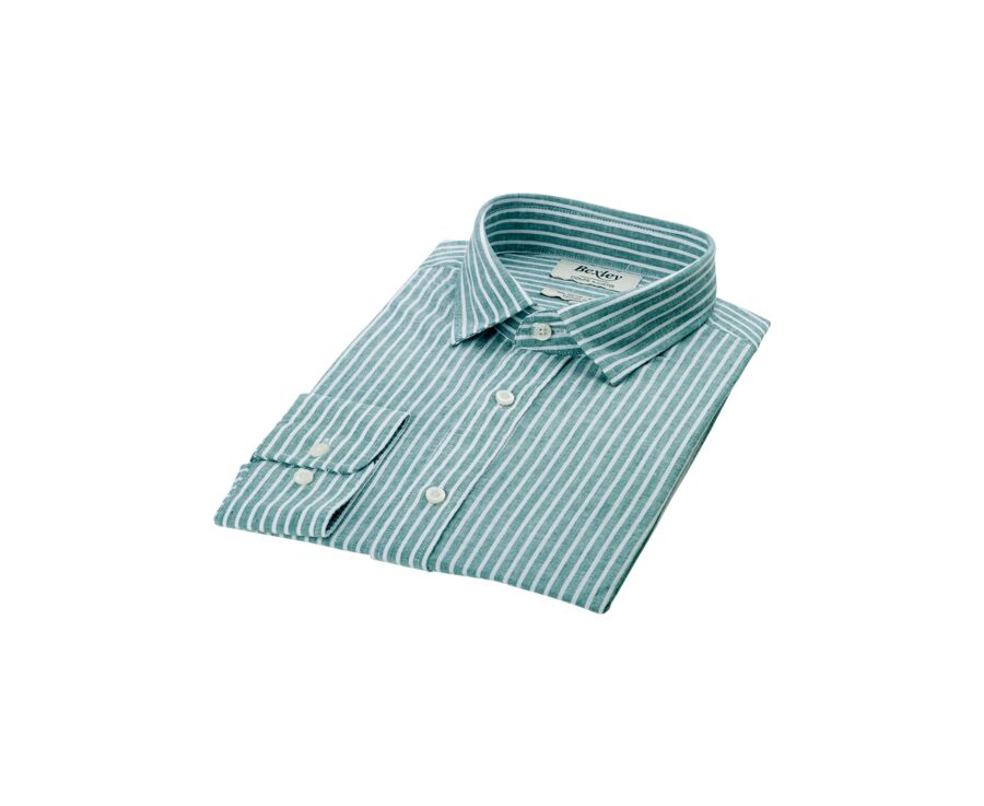Chemise coton et lin Chambray Vert et liseré Blanc - EDIBERT