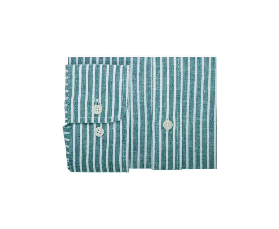 Chemise coton et lin Chambray Vert et liseré Blanc - EDIBERT