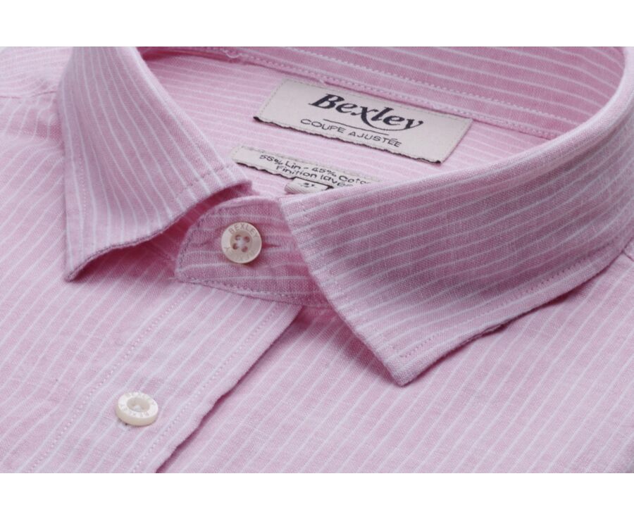 Chemise coton et lin Rose et liseré Blanc - EDIBERT