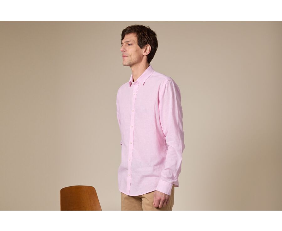 Chemise coton et lin Rose et liseré Blanc - EDIBERT