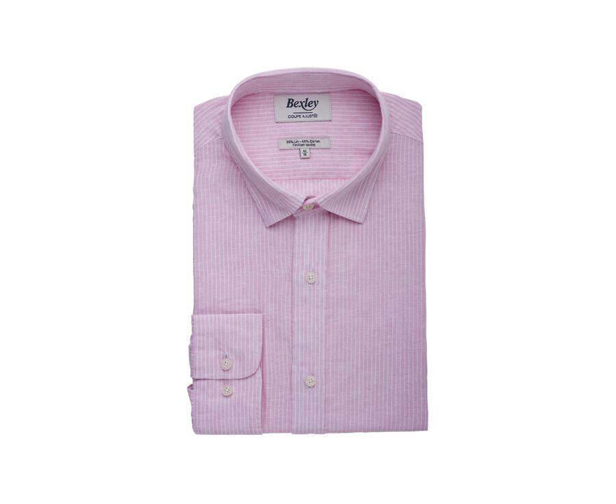 Chemise coton et lin Rose et liseré Blanc - EDIBERT
