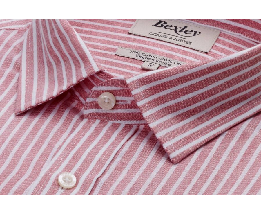 Chemise à rayures coton/lin Vieux Rose et Blanc - EDIBERT