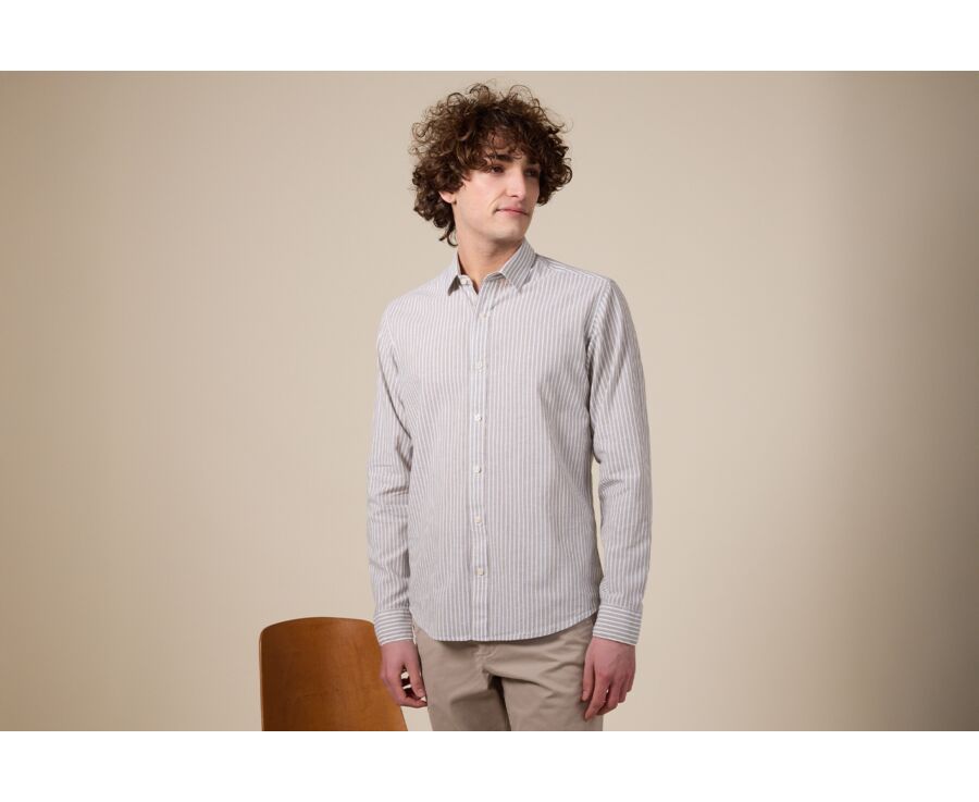 Chemise à rayures coton/lin Chambray Tilleul et Blanc - EDIBERT