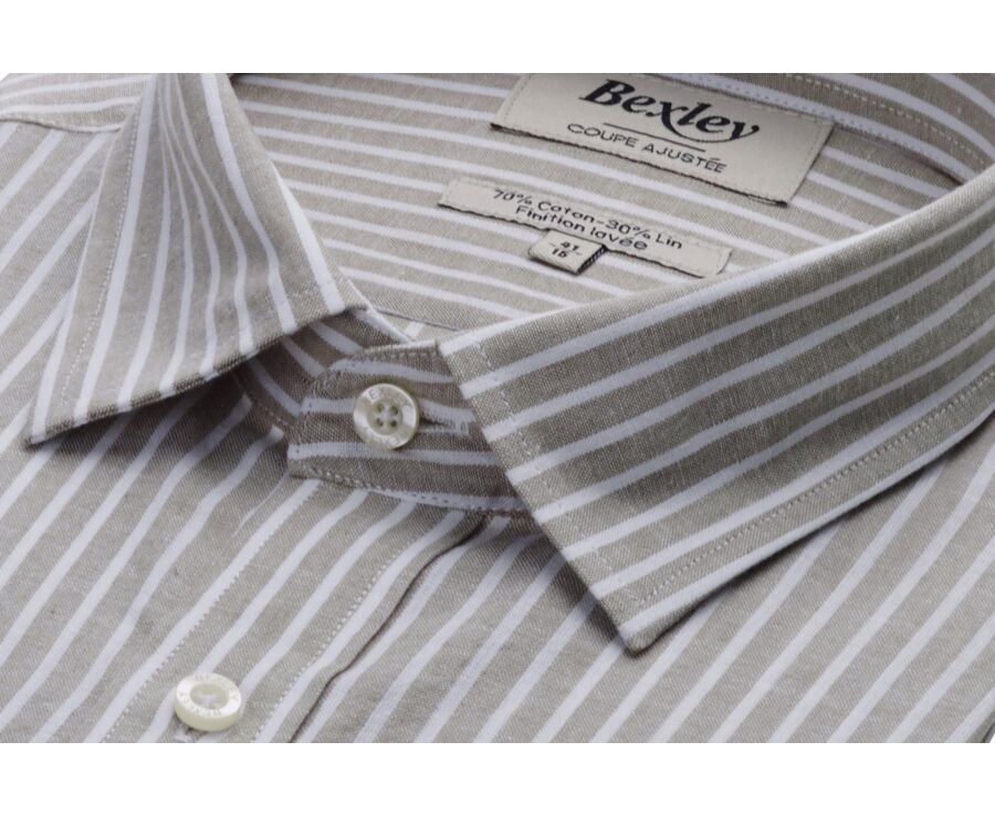 Chemise à rayures coton/lin Chambray Tilleul et Blanc - EDIBERT