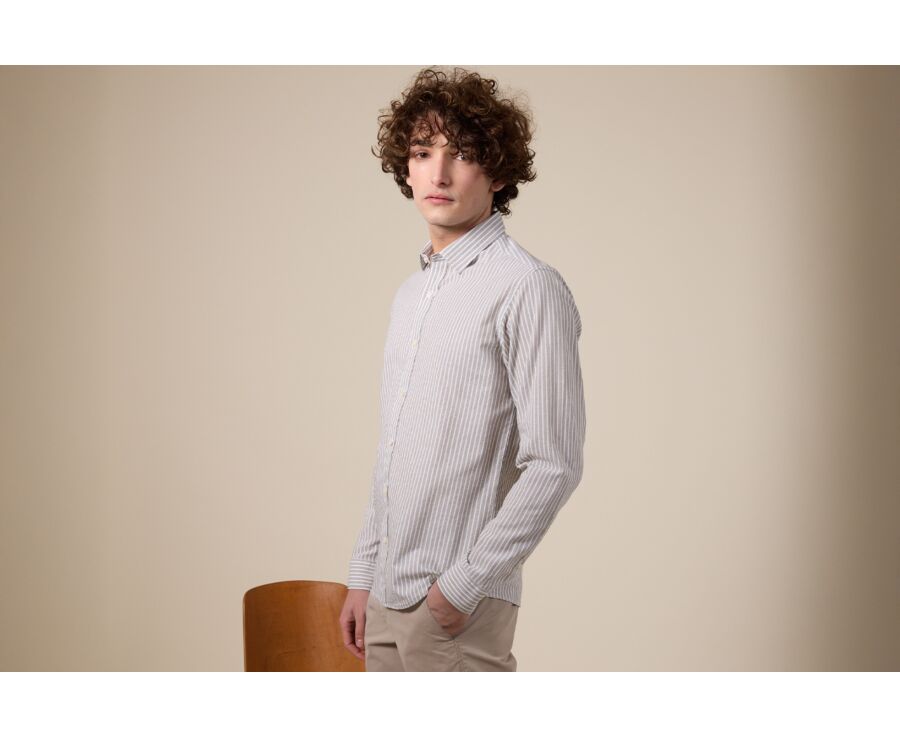 Chemise à rayures coton/lin Chambray Tilleul et Blanc - EDIBERT