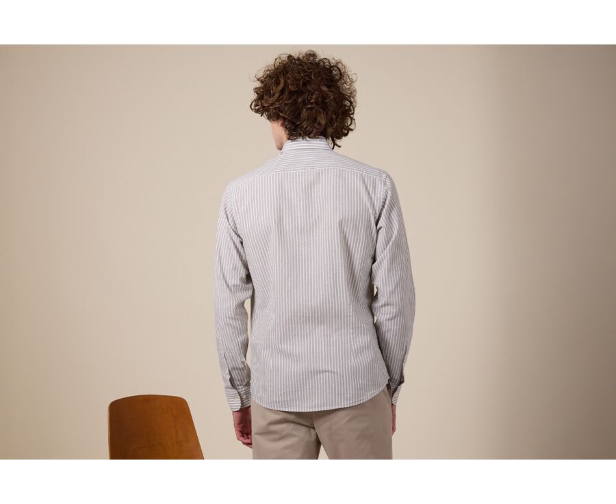 Chemise à rayures coton/lin Chambray Tilleul et Blanc - EDIBERT