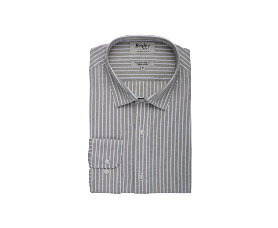 Chemise à rayures coton/lin Chambray Tilleul et Blanc - EDIBERT