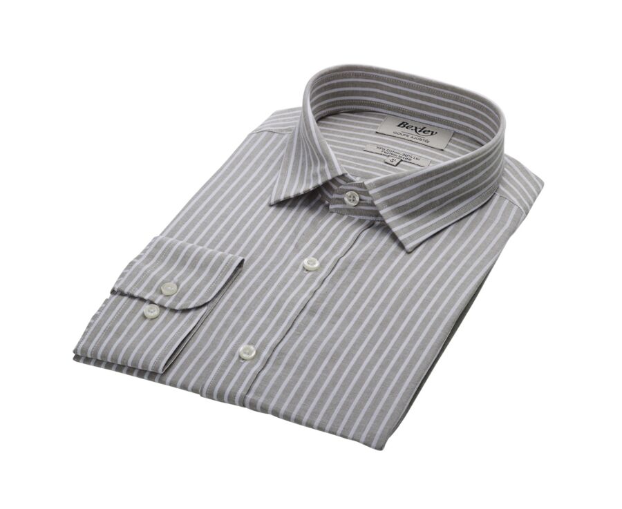 Chemise à rayures coton/lin Chambray Tilleul et Blanc - EDIBERT