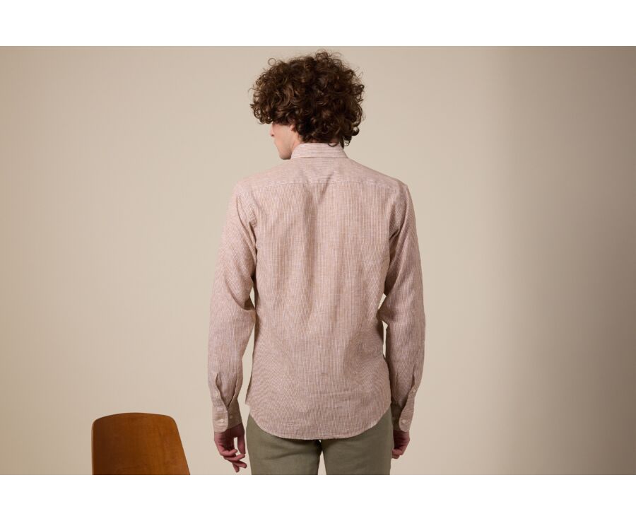Chemise coton et lin Chambray Camel et Liseré Blanc - EDIBERT