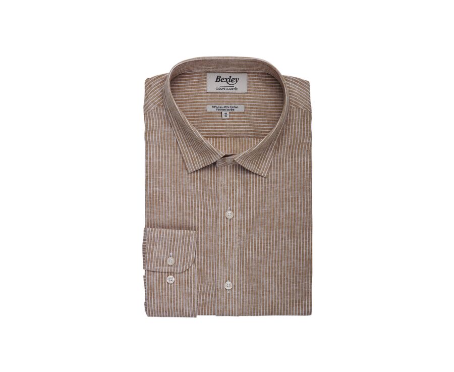 Chemise coton et lin Chambray Camel et Liseré Blanc - EDIBERT