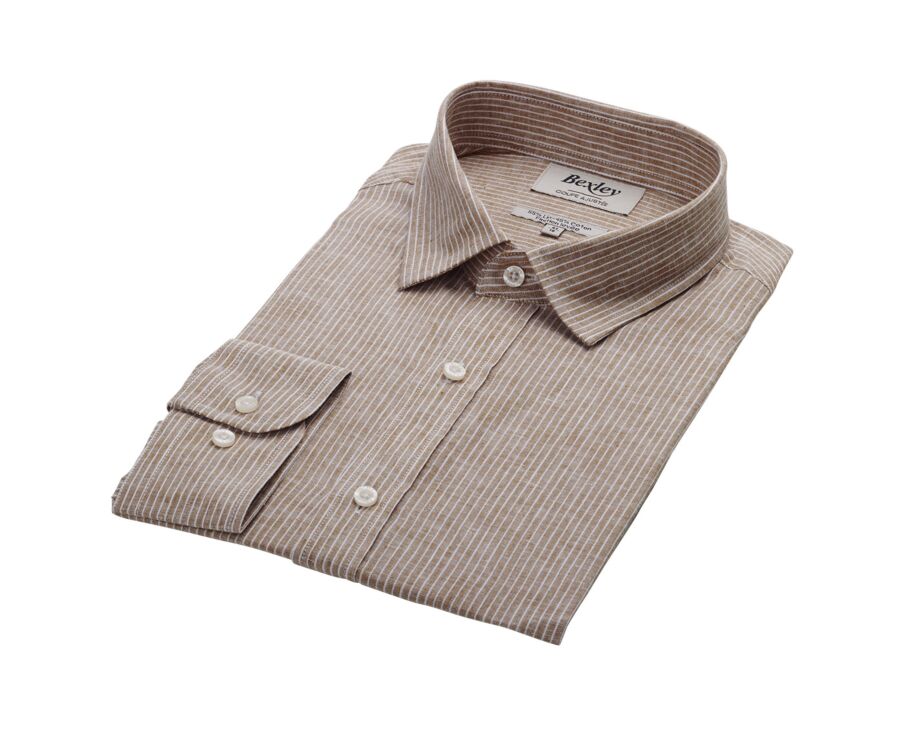 Chemise coton et lin Chambray Camel et Liseré Blanc - EDIBERT