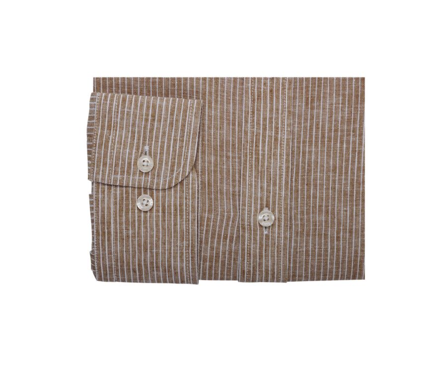 Chemise coton et lin Chambray Camel et Liseré Blanc - EDIBERT