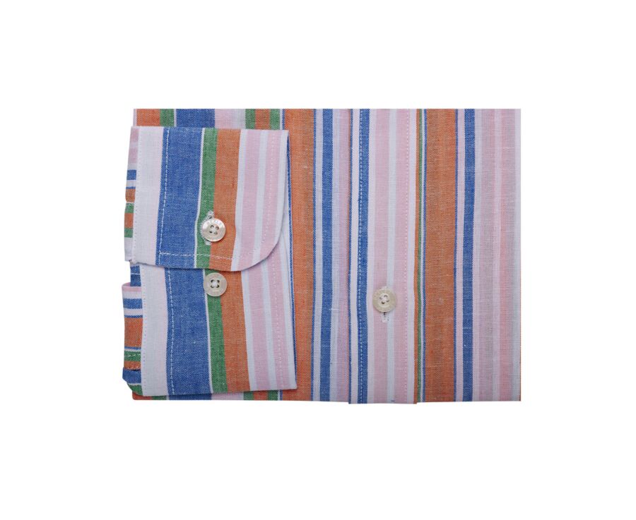 Chemise à rayures coton/lin Chambray Bleu Orange et Vert - EDIBERT