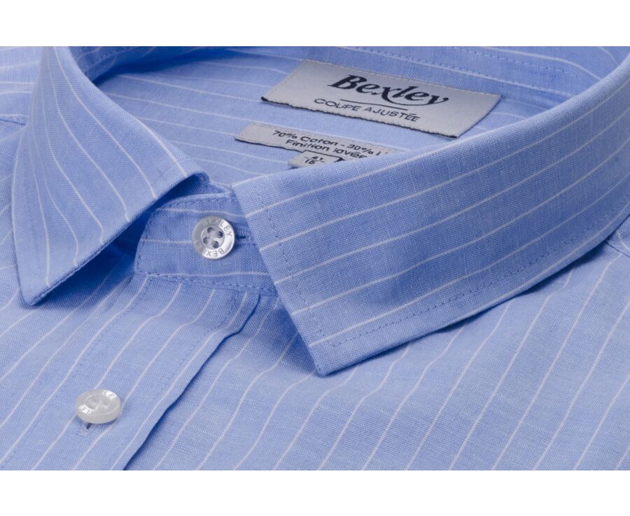 Chemise Homme à rayures coton/lin Bleu et Liseré Blanc - EDIBERT