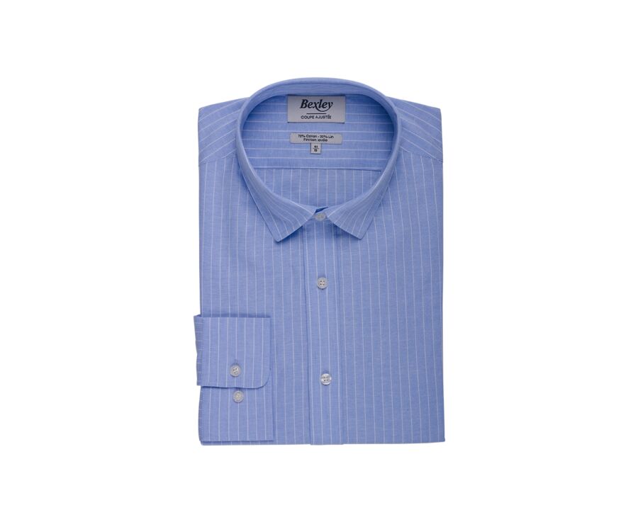 Chemise Homme à rayures coton/lin Bleu et Liseré Blanc - EDIBERT