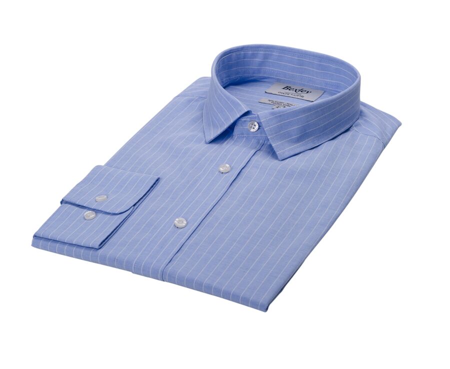 Chemise Homme à rayures coton/lin Bleu et Liseré Blanc - EDIBERT