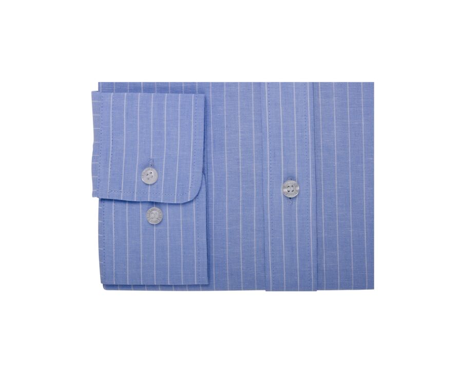 Chemise Homme à rayures coton/lin Bleu et Liseré Blanc - EDIBERT