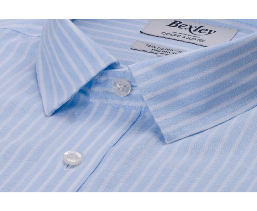 Chemise à rayures coton/lin Bleu Pâle et Blanc - EDIBERT