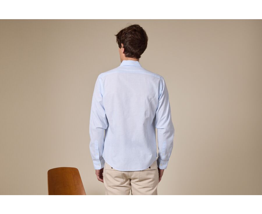 Chemise à rayures coton/lin Bleu Pâle et Blanc - EDIBERT
