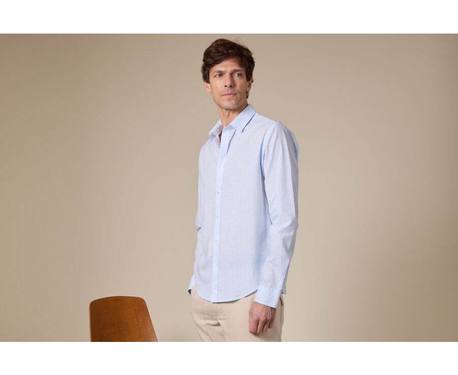 Chemise à rayures coton/lin Bleu Pâle et Blanc - EDIBERT