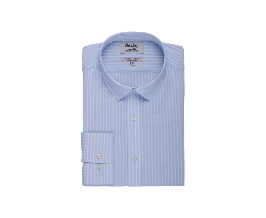 Chemise à rayures coton/lin Bleu Pâle et Blanc - EDIBERT