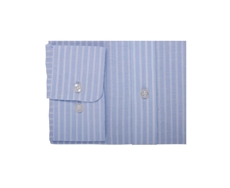 Chemise à rayures coton/lin Bleu Pâle et Blanc - EDIBERT