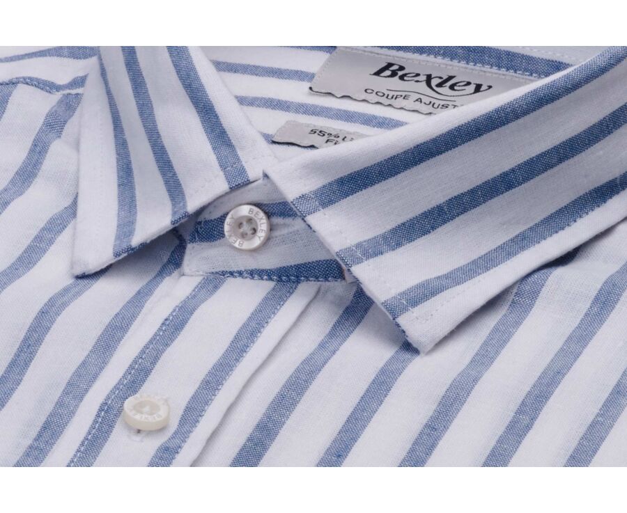 Chemise en coton et lin à rayures blanc et bleu gris - EDIBERT