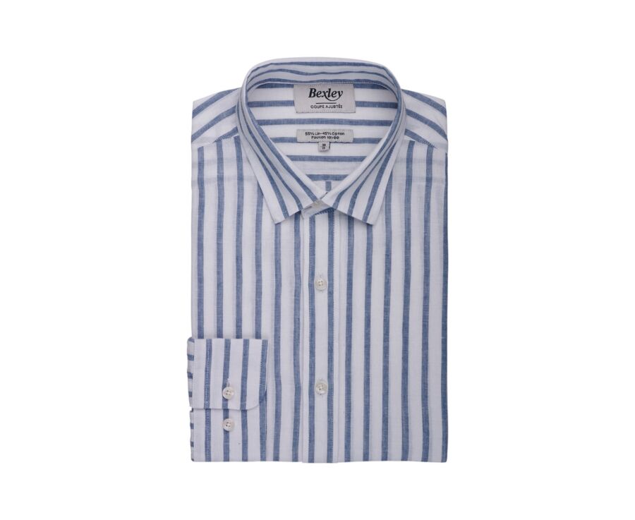 Chemise en coton et lin à rayures blanc et bleu gris - EDIBERT