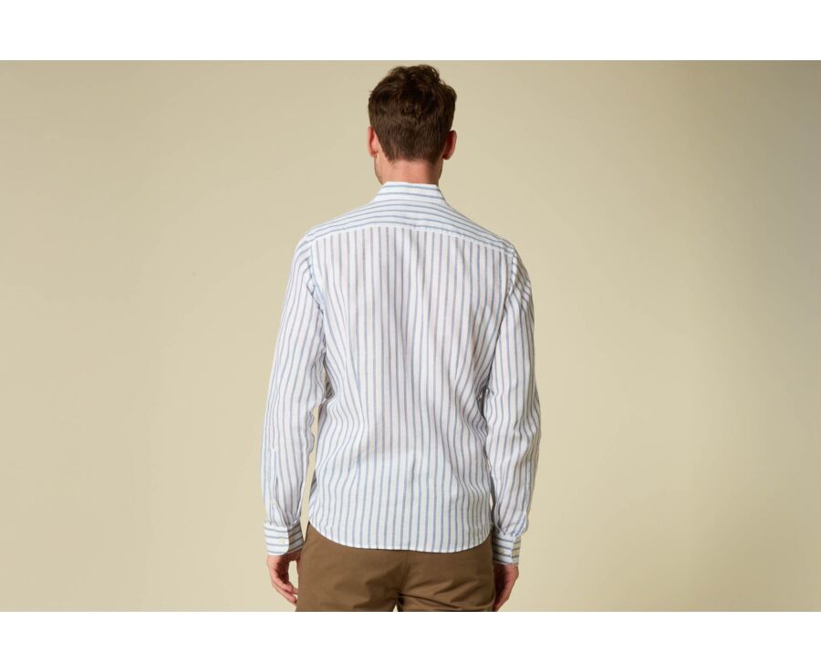 Chemise en coton et lin à rayures blanc et bleu gris - EDIBERT