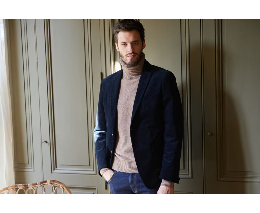 Blazer homme velours côtelé lavé Marine - LÉONTILDE 