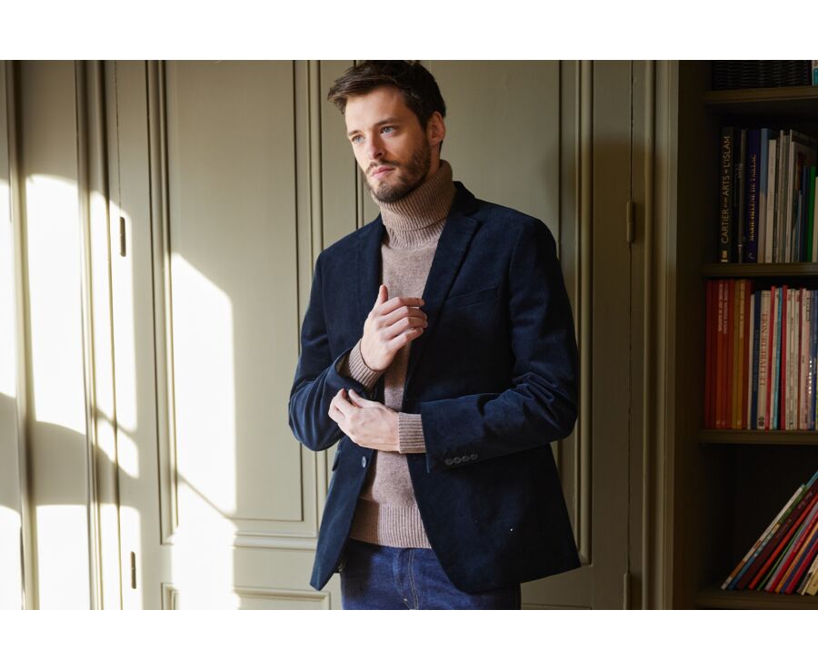 Blazer homme velours côtelé lavé Marine - LÉONTILDE 