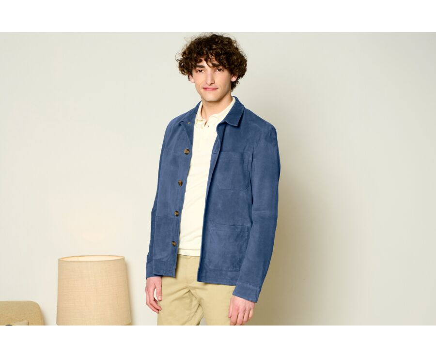 Veste en cuir daim homme Bleu - FAUSTIN