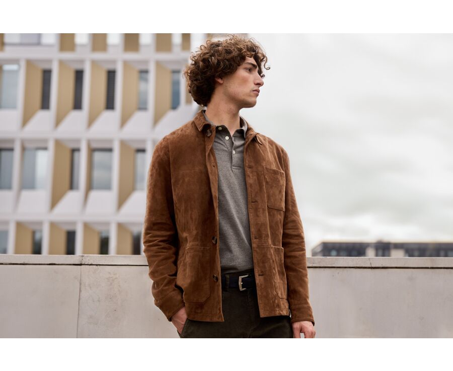 Veste en cuir daim homme Havane - FAUSTIN